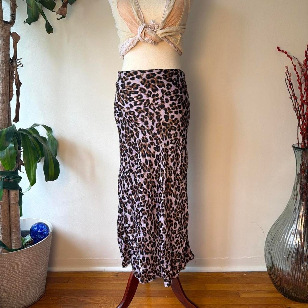 Urban Outfitters Purple Leopard Print Satin Slip Midi Skirt Womens Small 90s Alt